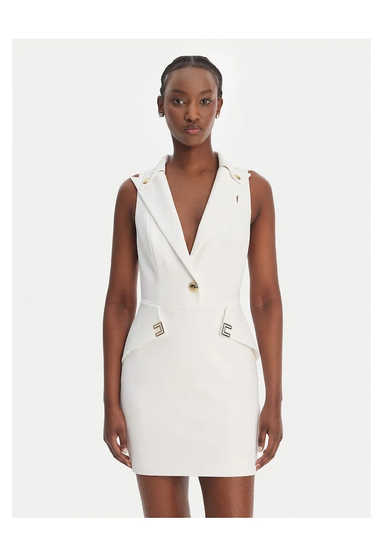 Rochie cocktail,  alb, poliester, fermoar