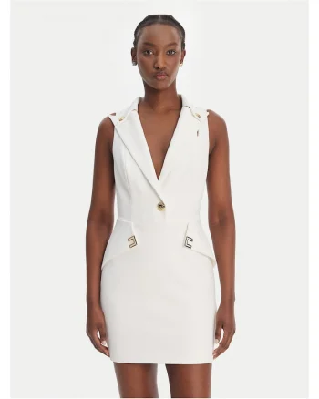 Rochie cocktail,  alb, poliester, fermoar