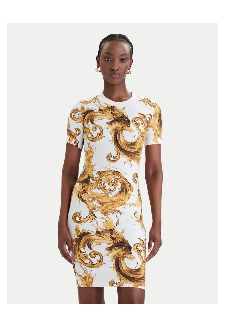 Rochie  bumbac, alb, galben, Alb/Galben