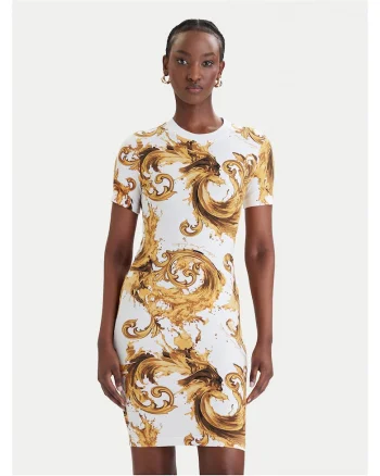 Rochie  bumbac, alb, galben, Alb/Galben