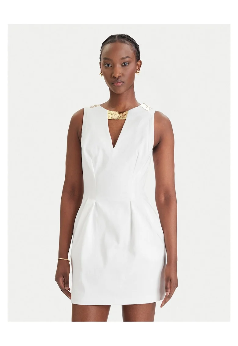 Rochie cocktail,  bumbac, alb, fermoar, Alb