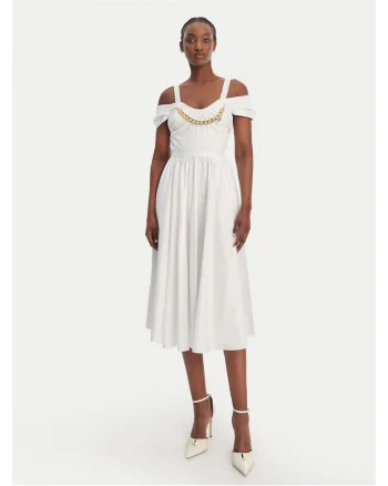 Rochie cocktail Femei,  Alb, Bumbac, Fermoar