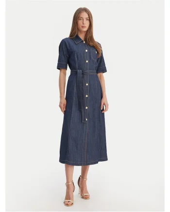 Rochie din denim,  bleumarin, bumbac, sistem de inchidere cu nasturi,