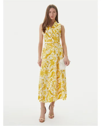 Rochie de vara,  bumbac, galben, cu nasturi