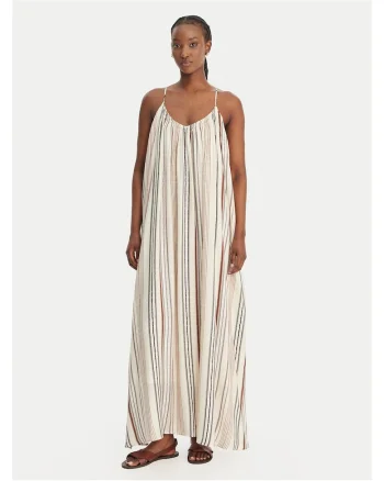 Rochie de vara,  eleganta, dungi, ecru, poliester