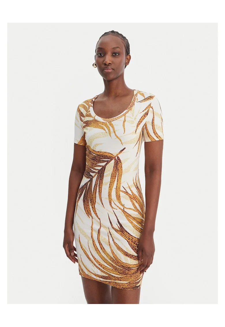 Rochie  bumbac, bej, alb, Alb/Bej