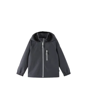 Geaca softshell copii,  poliester reciclat, fermoar, Negru