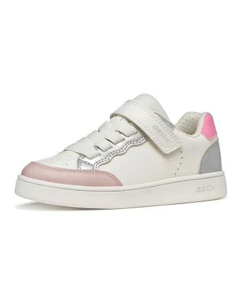 Pantofi sport Eclyper de piele ecologica si material textil cu velcro, Alb fildes/Roz prafuit