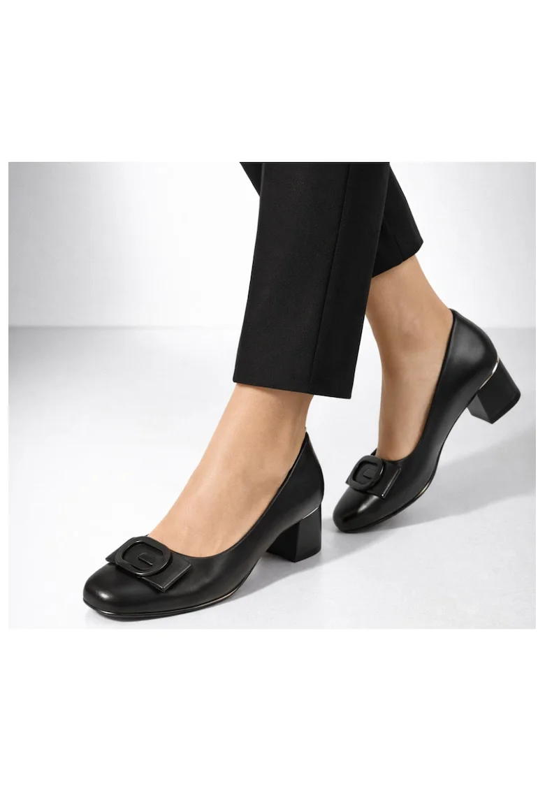 Pantofi casual, dama,  9816-90 negru, piele naturala, cu toc