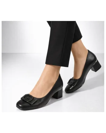 Pantofi casual, dama,  9816-90 negru, piele naturala, cu toc