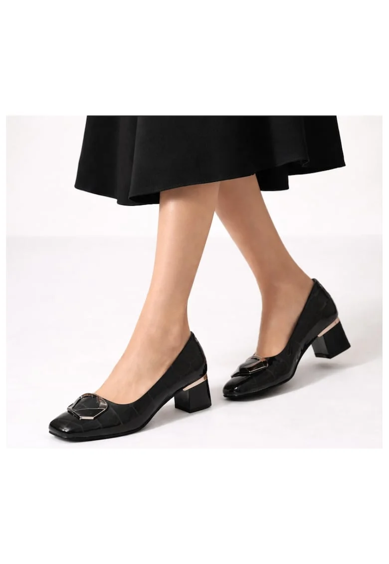Pantofi eleganti, dama,  0059-15 negru, piele lacuita, cu toc, Negru