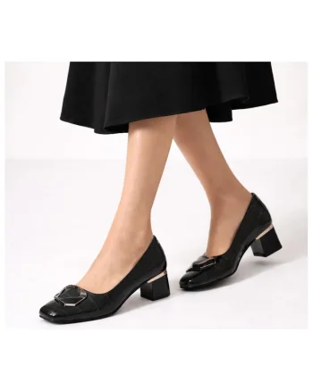 Pantofi eleganti, dama,  0059-15 negru, piele lacuita, cu toc, Negru