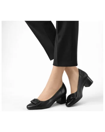 Pantofi din piele cu toc masiv, Negru, Negru