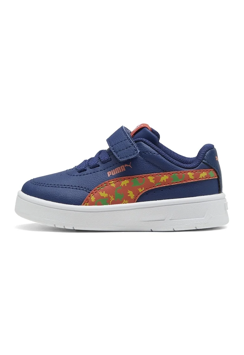 Pantofi sport Court Classic de piele ecologica cu imprimeu grafic, Albastru inchis/Portocaliu dovleac