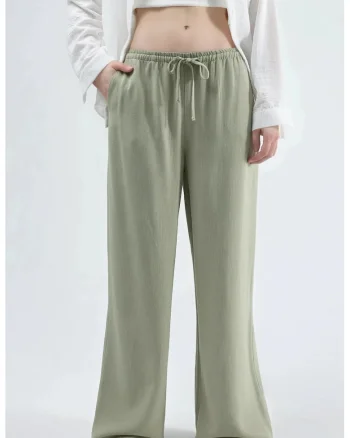 Pantaloni dama,  largi, verde, viscoza, in