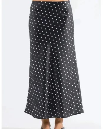 Fusta maxi,  model cu buline, negru, satin