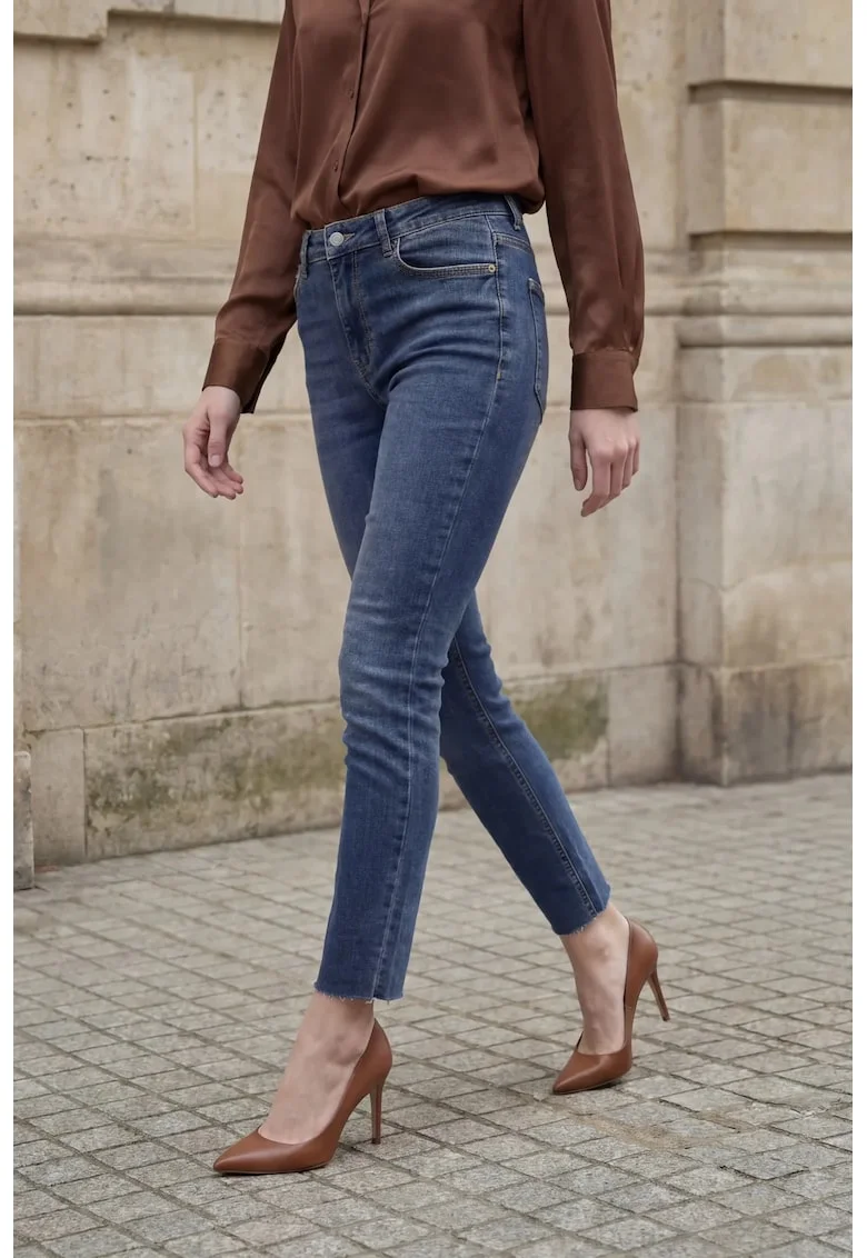 Blugi dama  skinny, talie inalta, albastru, denim