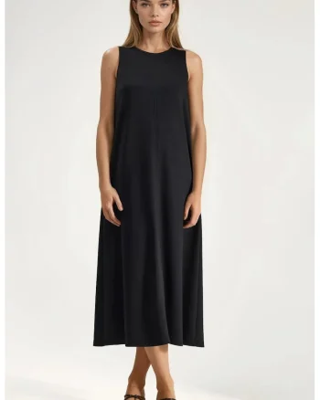 Rochie Midi  Relaxed Fit, maneci lungi, negru, tricot