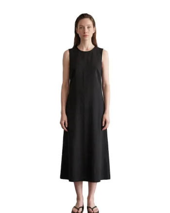 Rochie Maxi,  fara maneci, guler in U, negru, bumbac si in