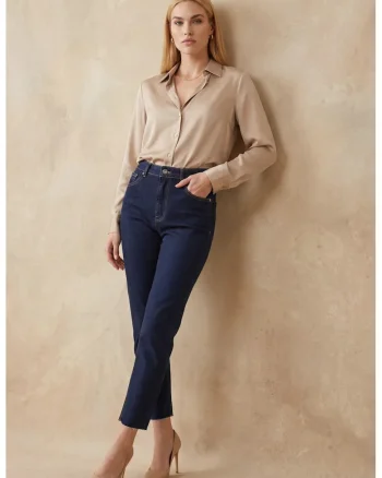 Blufi dama,  skinny, talie inalta, albastru marin