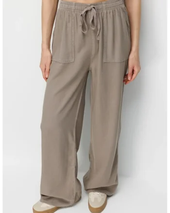 Pantaloni dama,  talie elastica, bej, 100% bumbac