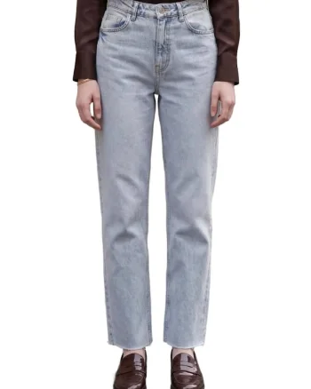 Blugi dama,  talie inalta, croiala dreapta, albastru deschis, denim
