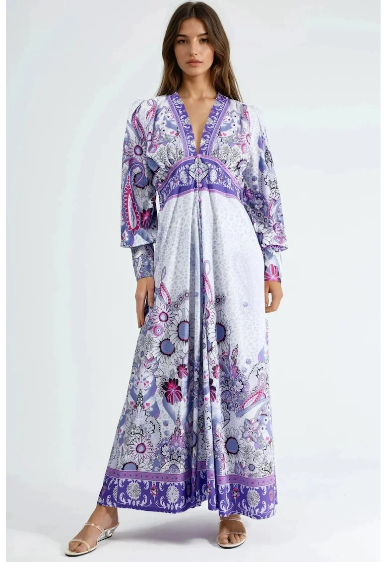 Rochie maxi  floral, violet, poliester