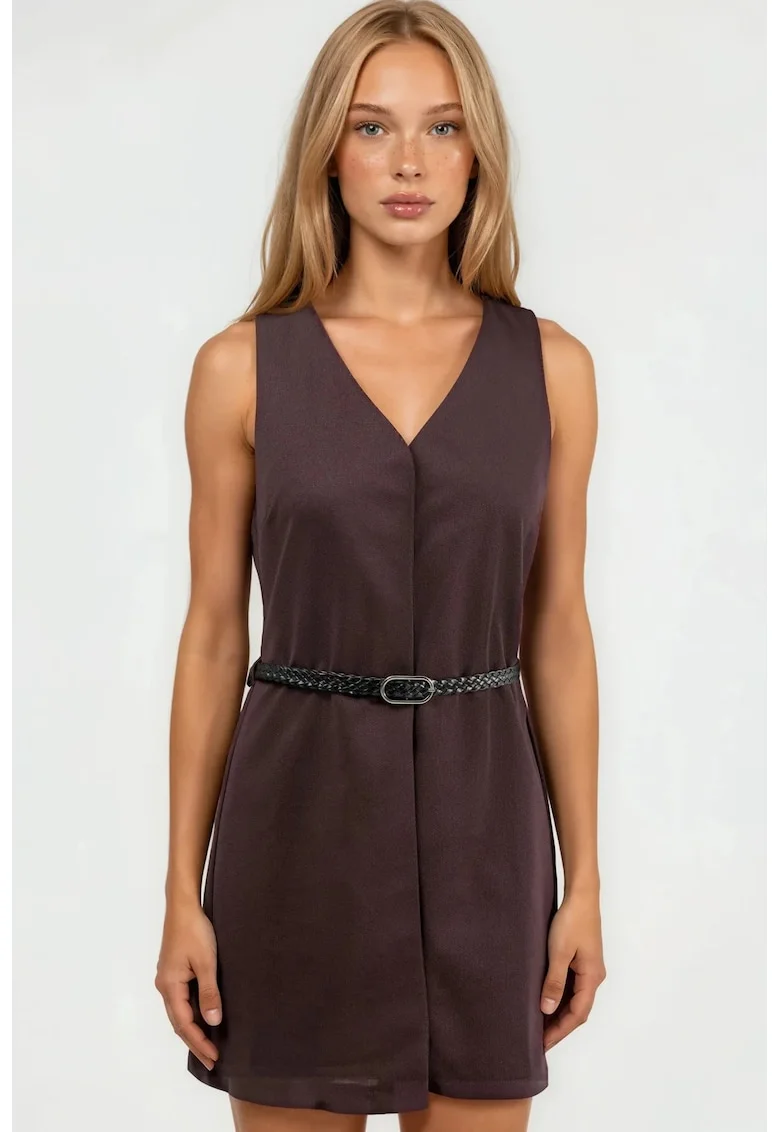 Rochie Mini,  Decolteu in V, Maro, Maro inchis