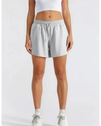 Pantaloni scurti,  talie medie, croiala larga, gri, textil