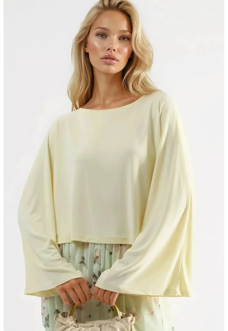 Bluza dama  croiala lejera, galben, jerseu/modal/poliester