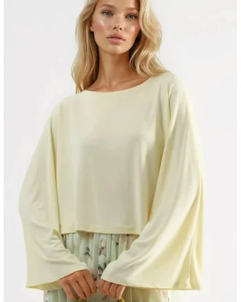 Bluza dama  croiala lejera, galben, jerseu/modal/poliester