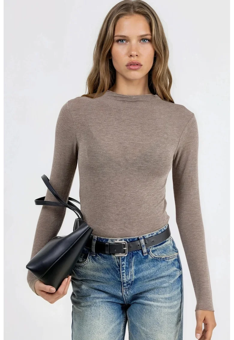 Bluza dama,  Slim Fit, bej, jerseu