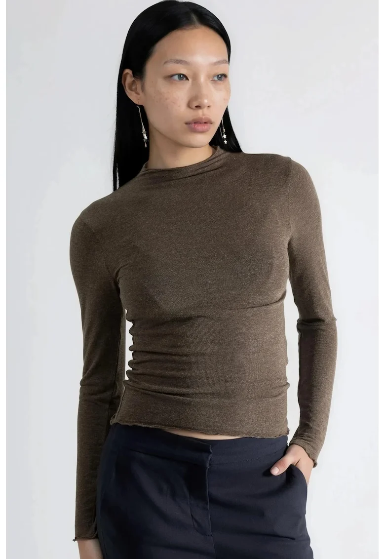 Bluza dama,  maneca lunga, croiala slim, kaki, jerseu