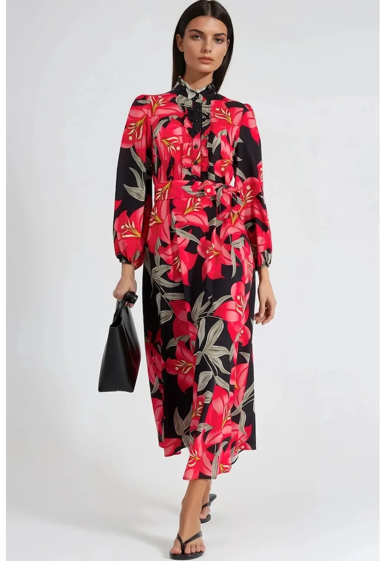 Rochie Maxi dama,  Floral, Multicolor, Poliester-Bumbac-Lycra