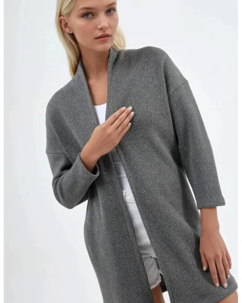 Cardigan dama,  Gri inchis, Bumbac/Poliester,