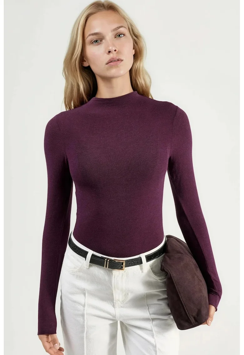 Bluza dama,  slim fit, mov, jerseu,