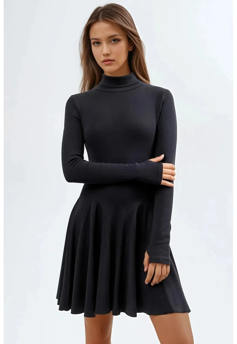 Rochie scurta dama  neagra, bumbac-elastan