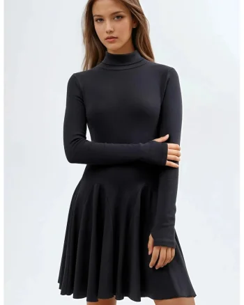 Rochie scurta dama  neagra, bumbac-elastan