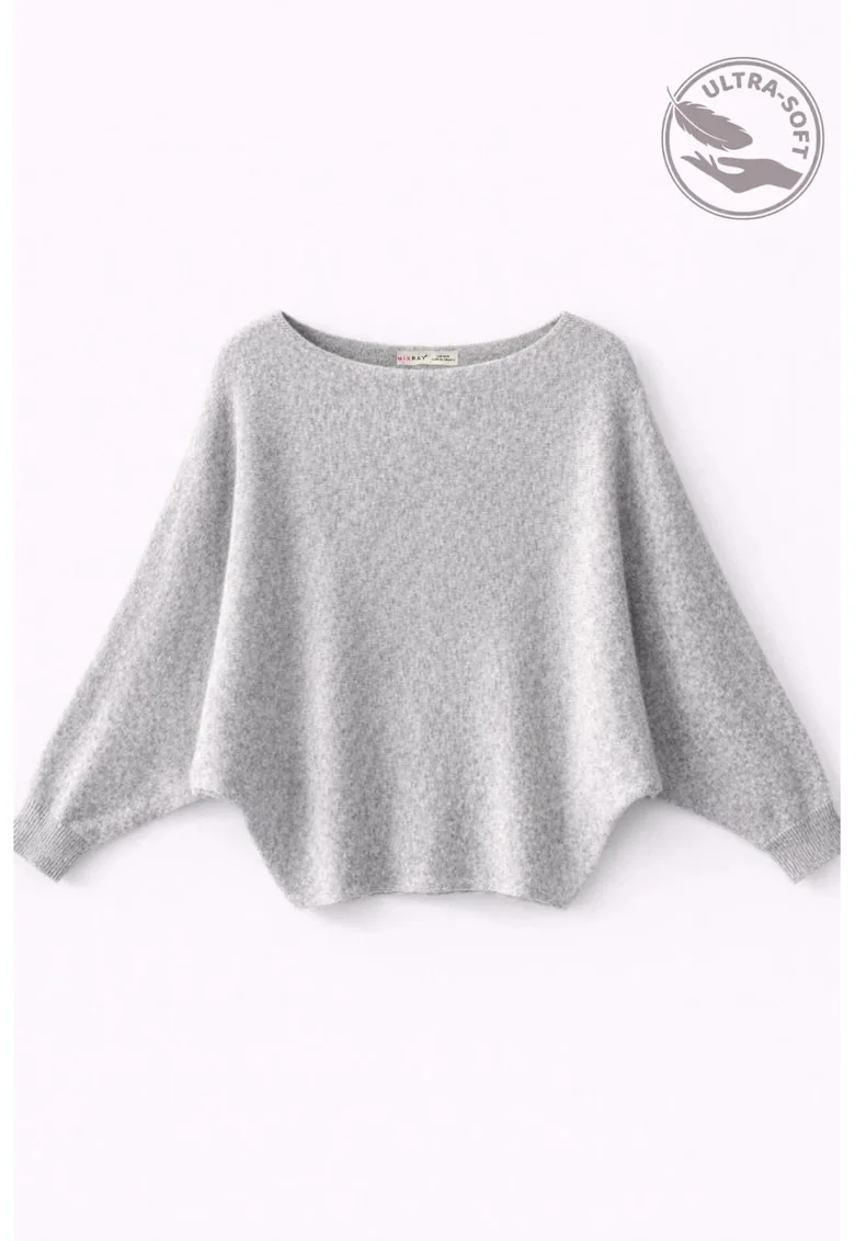 Pulover dama,  pulover supradimensionat, gri, tricotat cu nervuri, One Size