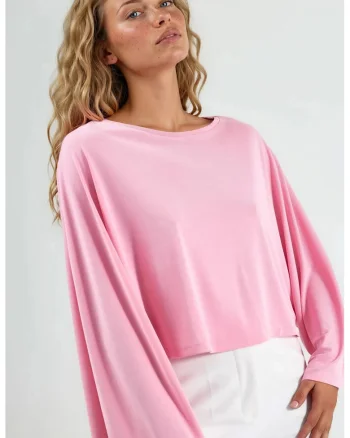 Bluza dama  croiala lejera, roz, jerseu/modal/poliester