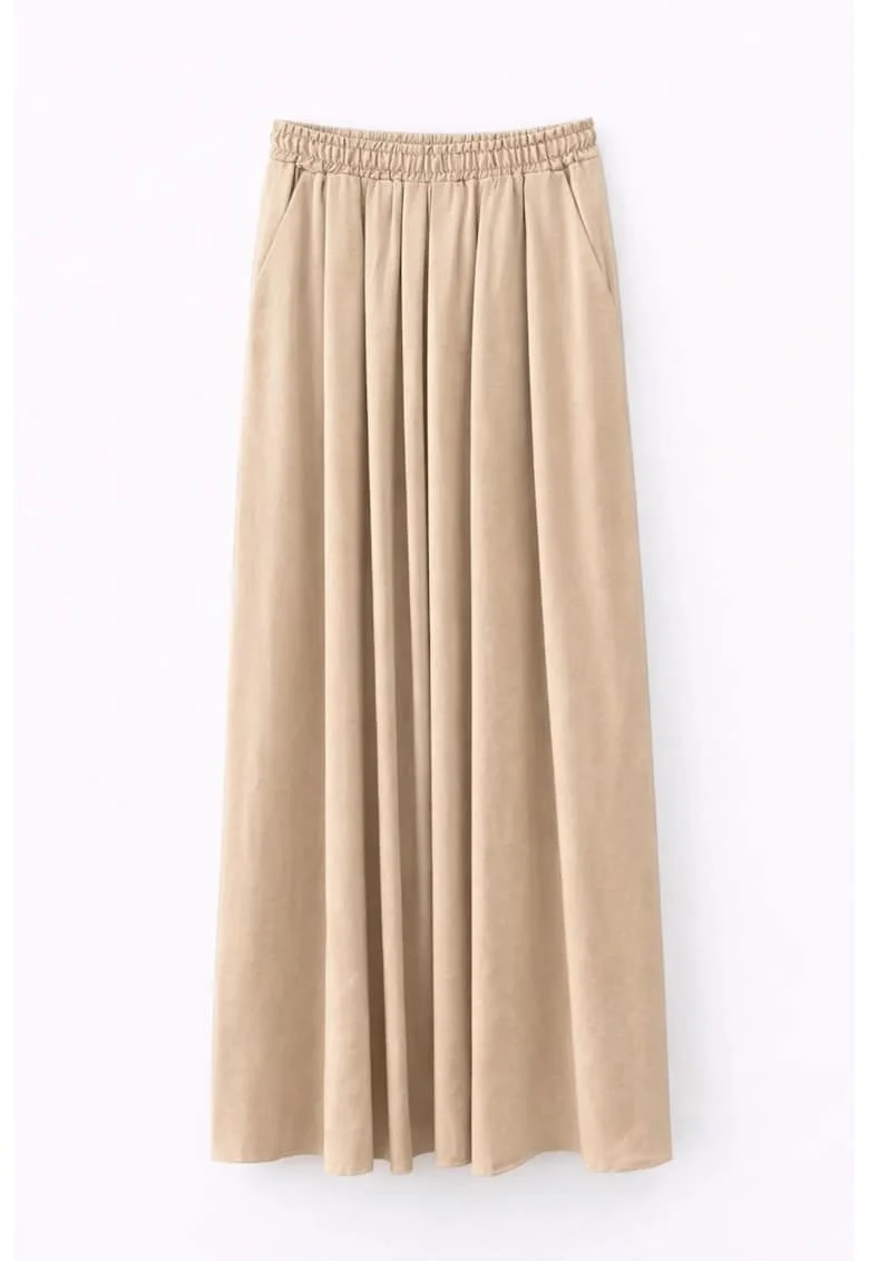 Fusta maxi  talie inalta, bej, modal, poliester