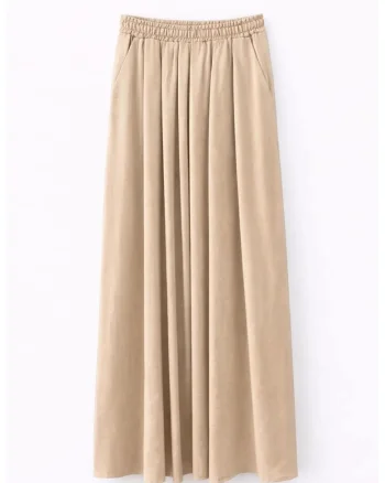 Fusta maxi  talie inalta, bej, modal, poliester