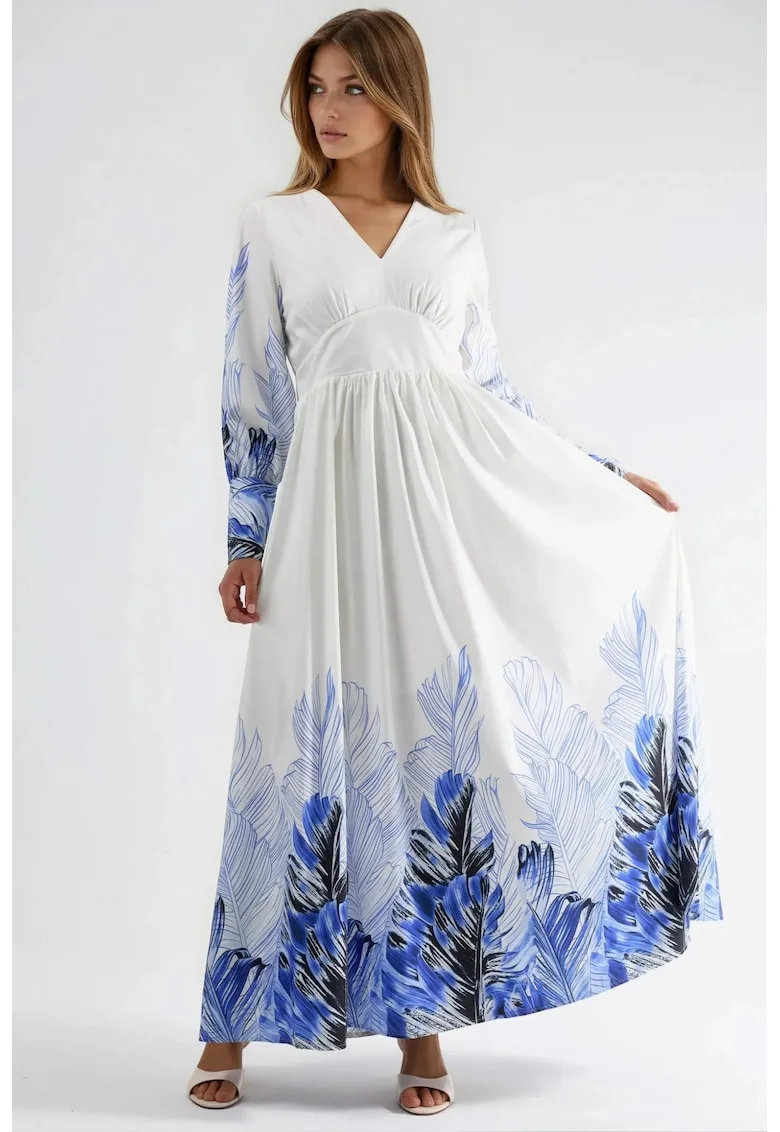 Rochie Maxi dama,  imprimeu floral tropical, multicolor, poliester-bumbac-lycra