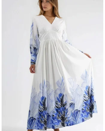 Rochie Maxi dama,  imprimeu floral tropical, multicolor, poliester-bumbac-lycra
