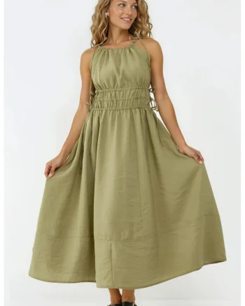 Rochie lunga  elastic, verde, modal/poliester