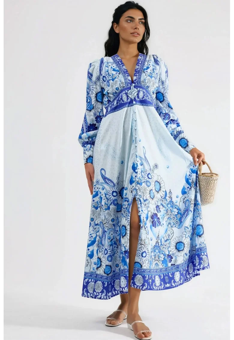 Rochie maxi dama,  albastru, poliester|lycra