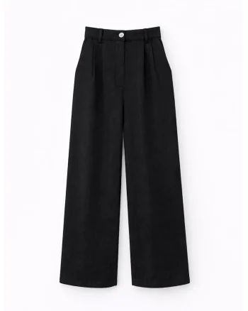 Pantaloni dama,  catifea, talie inalta, croiala dreapta, negru