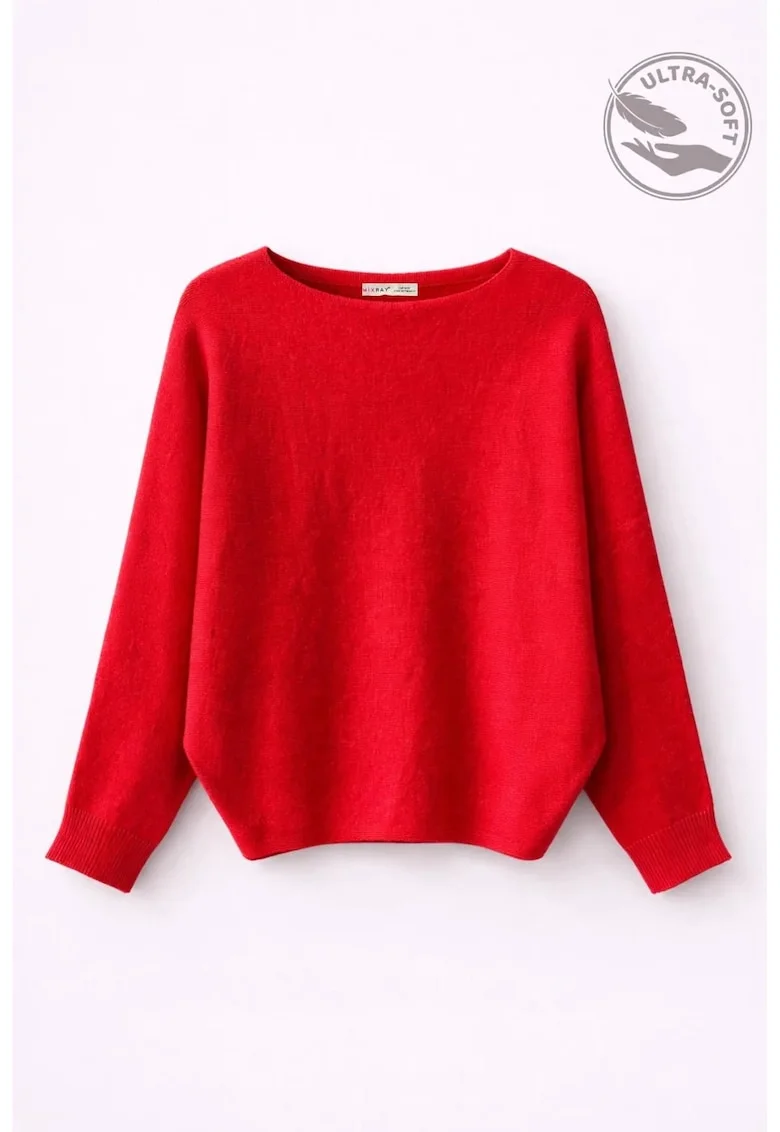 Pulover dama,  tricotat oversized, rosu,