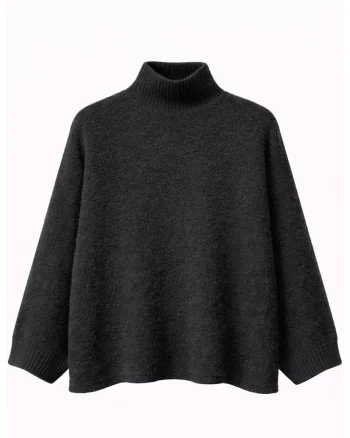 Pulover dama,  supradimensionat, guler inalt, 100% poliester, Negru