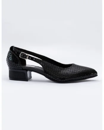 Pantofi din piele cu aspect piele de sarpe si varf ascutit, Negru